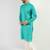 Men teal cotton solid woven design straight kurta