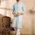 Men blue silk blend solid embroidered straight kurta sets