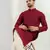 Men maroon cotton solid woven design straight kurta