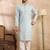 Men blue silk blend solid embroidered straight kurta sets