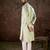 Men green silk blend solid embroidered straight kurta with trouser