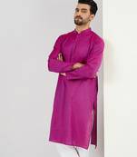 Men pink cotton solid woven design straight kurta