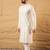 Men off white viscose rayon chevron embroidered straight kurta