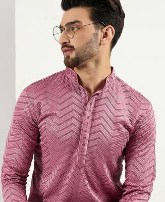 Men pink viscose rayon solid embroidered straight kurta 1