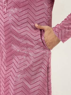 Men pink viscose rayon solid embroidered straight kurta 5