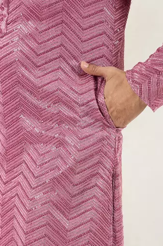 Men pink viscose rayon solid embroidered straight kurta