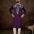 Men purple silk blend solid embroidered straight kurta with trouser