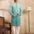 Men teal silk blend ombre embroidered straight kurta sets