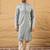 Men grey viscose rayon solid embroidered straight kurta