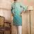 Men teal silk blend ombre embroidered straight kurta sets