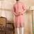 Men peach silk blend solid embroidered straight kurta sets