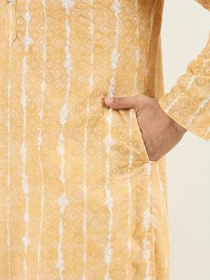 Men yellow viscose rayon abstract embroidered chikankari straight kurta 5