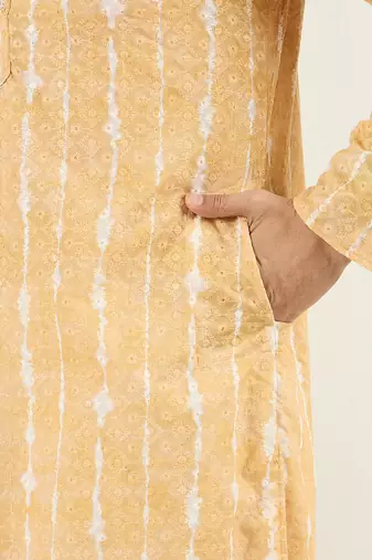 Men yellow viscose rayon abstract embroidered chikankari straight kurta