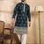 Men navy blue polyester solid embroidered straight kurta sets