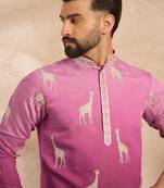 Men purple silk blend ombre embroidered straight kurta sets