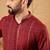 Men maroon cotton solid embroidered straight kurta