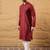 Men maroon cotton solid embroidered straight kurta