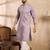 Men lavender silk blend solid embroidered straight kurta sets