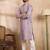 Men lavender silk blend solid embroidered straight kurta sets