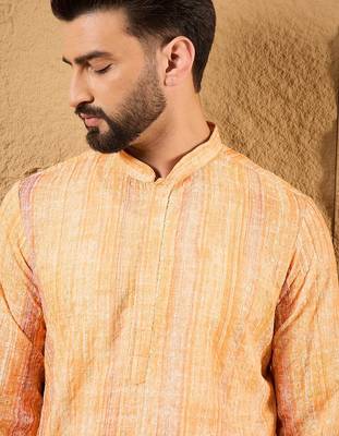 Men orange viscose rayon abstract embroidered straight kurta 2