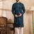 Men navy blue silk blend solid embroidered straight kurta sets