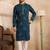 Men navy blue silk blend solid embroidered straight kurta sets