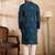 Men navy blue silk blend solid embroidered straight kurta sets