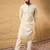 Men off white silk blend solid embroidered straight kurta