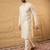 Men off white silk blend solid embroidered straight kurta