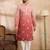 Men red silk blend ombre embroidered straight kurta sets
