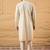 Men off white silk blend solid embroidered straight kurta