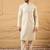 Men off white silk blend solid embroidered straight kurta