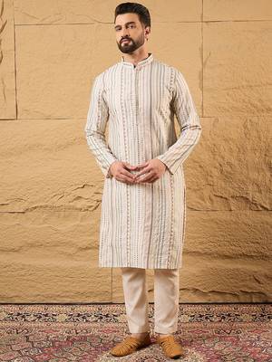 Men pink silk blend solid embroidered straight kurta 1