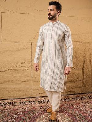 Men pink silk blend solid embroidered straight kurta 5