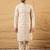 Men off white silk blend solid embroidered straight kurta