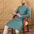 Men blue silk blend solid embroidered straight kurta