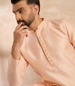 Men peach polyester solid embroidered straight kurta sets