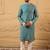 Men blue silk blend solid embroidered straight kurta