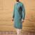Men blue silk blend solid embroidered straight kurta