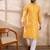 Men yellow silk blend solid embroidered straight kurta with trouser