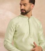 Men teal polyester solid embroidered straight kurta sets
