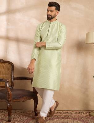Men teal polyester solid embroidered straight kurta sets 3