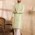 Men teal polyester solid embroidered straight kurta sets