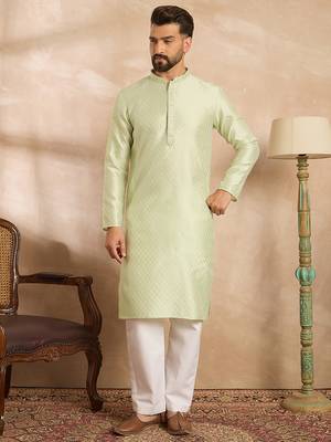 Men teal polyester solid embroidered straight kurta sets 5