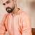 Men peach silk blend solid embroidered straight kurta with trouser