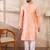 Men peach silk blend solid embroidered straight kurta with trouser