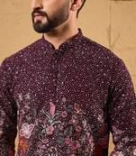 Men purple georgette solid embroidered straight kurta