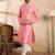 Men pink polyester solid embroidered straight kurta sets
