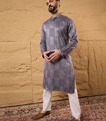 Men purple silk blend solid embroidered straight kurta