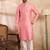 Men pink polyester solid embroidered straight kurta sets